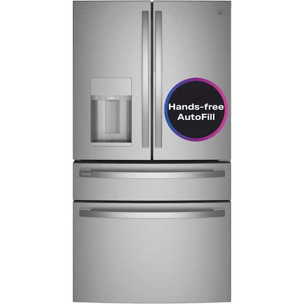 Profile 22.3 cu. ft. Counter Depth Four Door French Door Refrigerator in Stainless Steel with Hands-Free Autofill