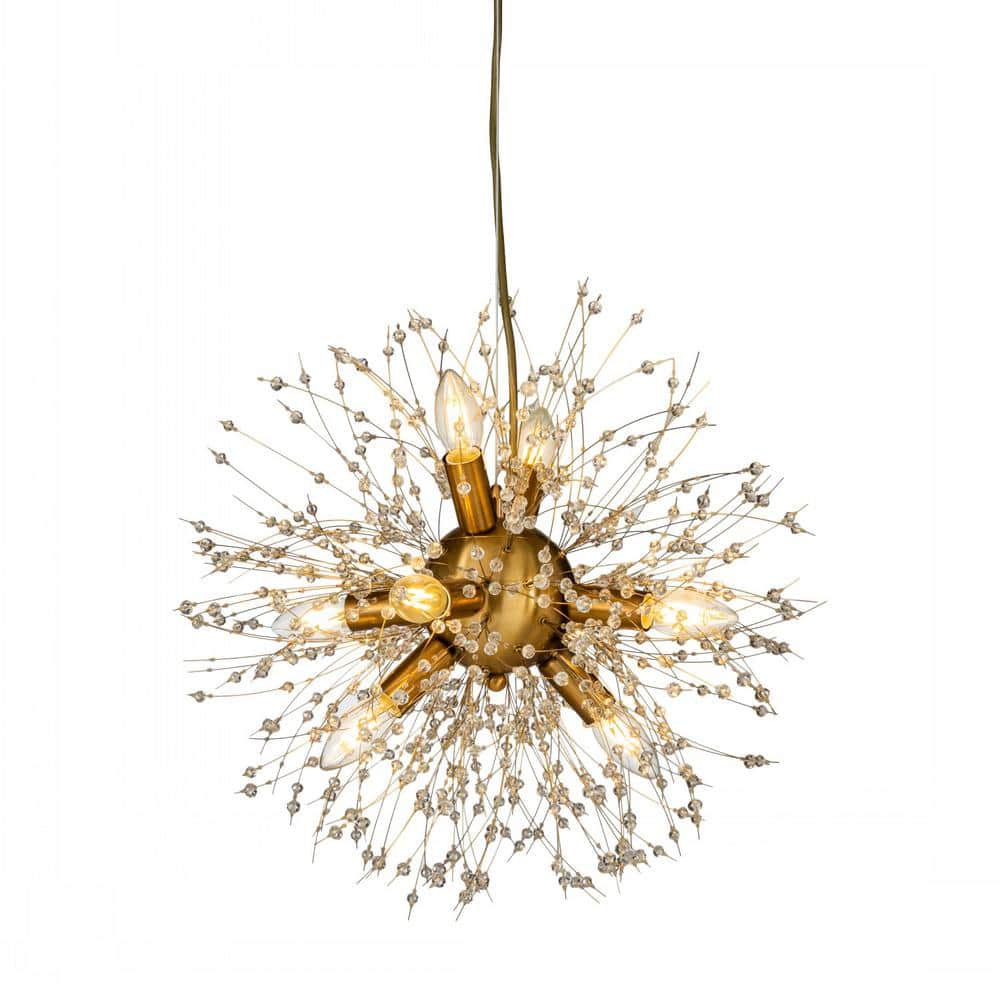 ALOA Decor 8-Light Brown Brass Dandelion Crystal Globe Starburst ...