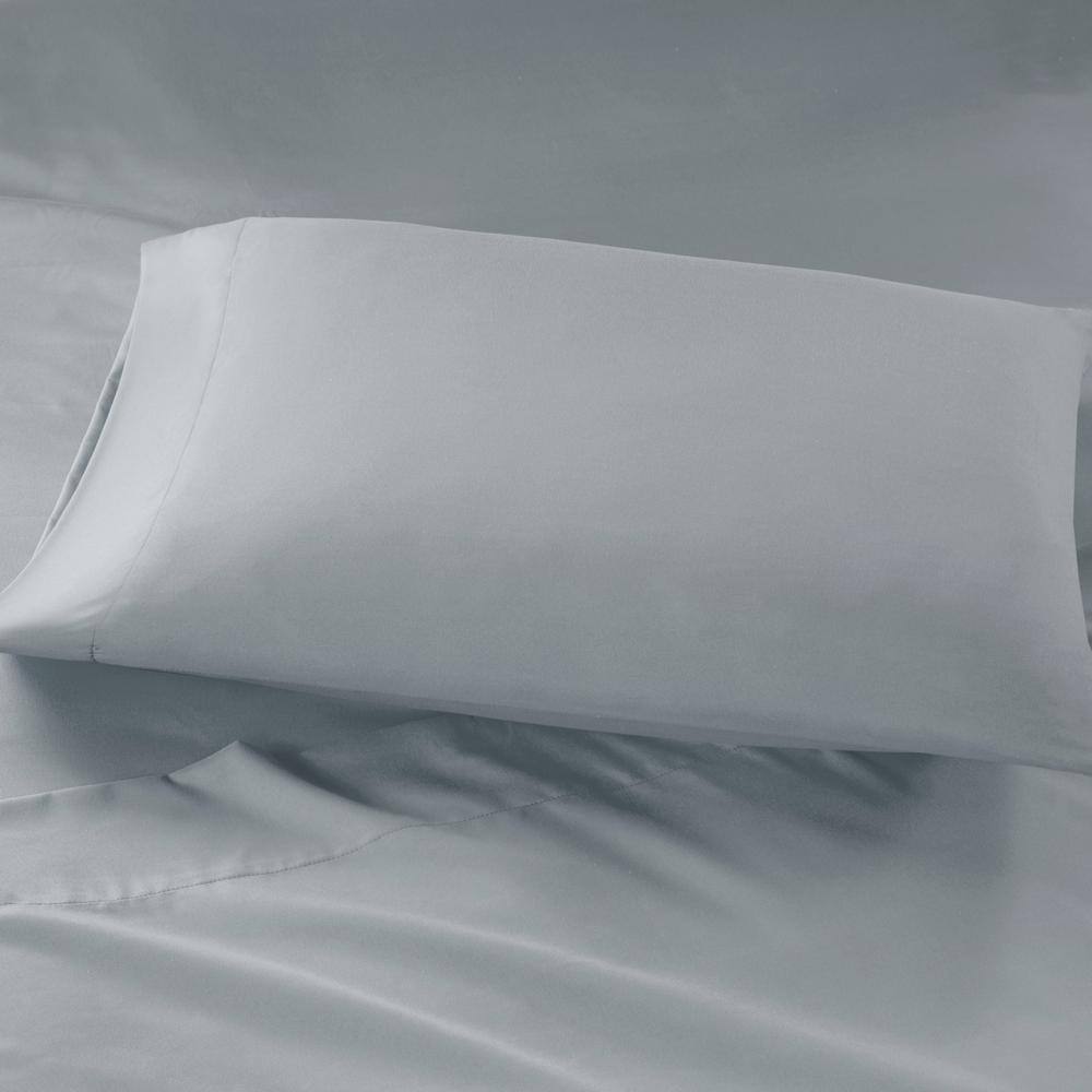Twin Gray Microfiber Sheet Set with Side Storage Pockets