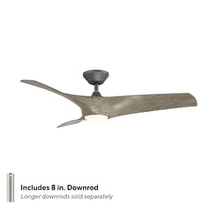 Zephyr 52 in. Smart Indoor/Outdoor 3-Blade Ceiling Fan Graphite Weathered Wood with 3000K LED and Remote Control