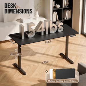 55 in. Rectangular Black Electric Standing Desk with Phone Holder and USB Charging Port