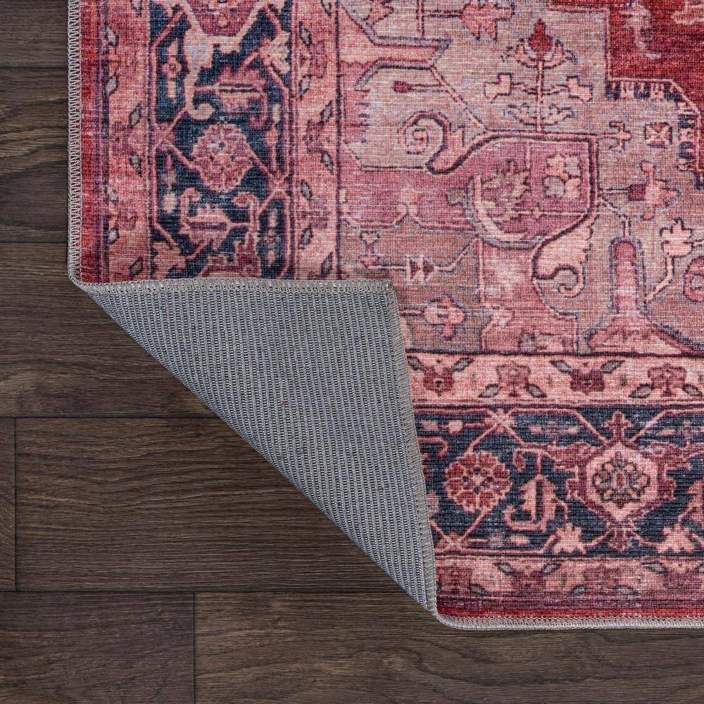 Maris Ornate Medallion Machine-Washable Red/Black/Blue Chenille 4' x 6' Area Rug