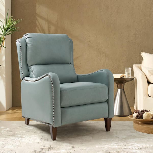 JAYDEN CREATION Hyde Modern Retro Cigar Genuine Leather Recliner with Nailhead Trim-Grey