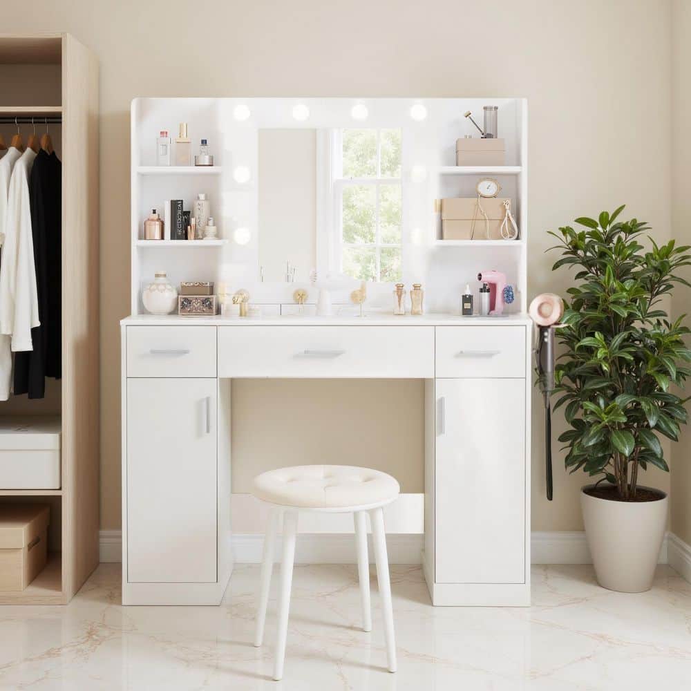 WONDER COMFORT 2-Cabinet White Makeup Vanity Dressing Table with