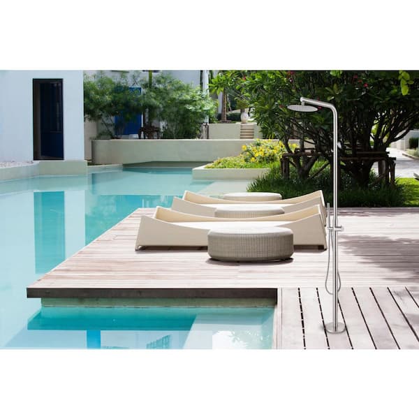 1-Handle Outdoor Freestanding Shower Faucet Kit 3 GPM Floor Mount Shower System Kit with Hand Shower in Chrome