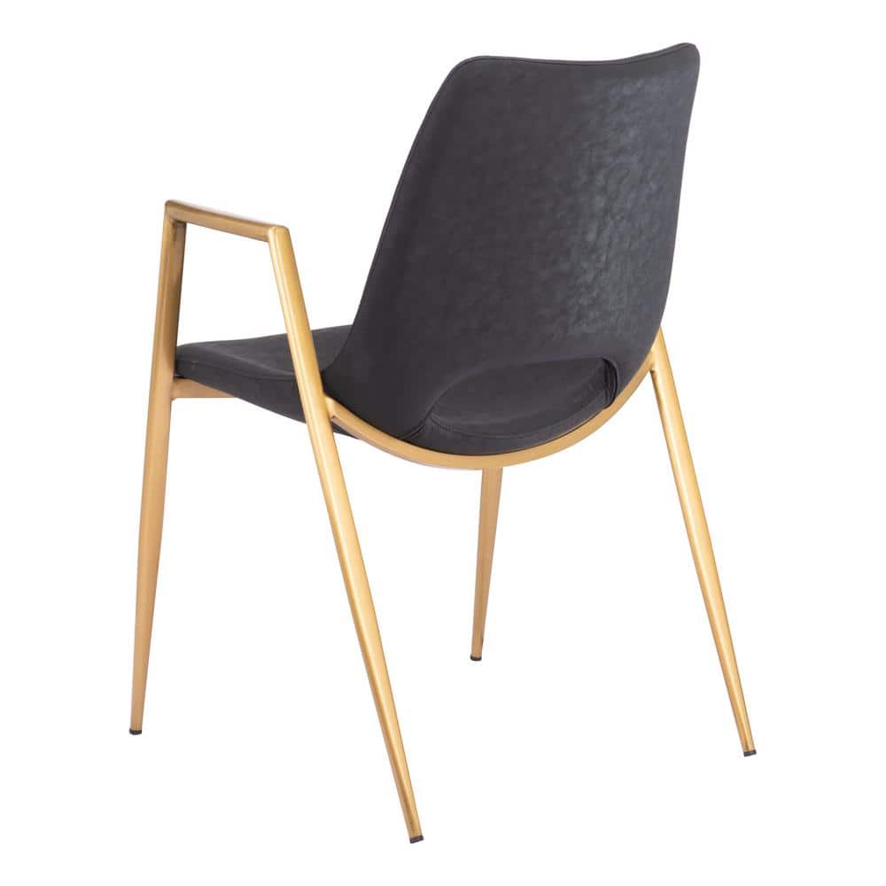 Black Faux Leather and Gold Metal Arm Chair