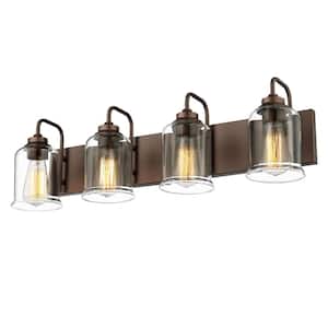 28.5 in. 4-Light Modern Industrial Oil Rubbed Bronze Vanity Light Bathroom Sconces Wall Lighting with Clear Glass Shade