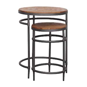 20 in. W Turner Natural Black Wood Top Nesting End Table Iron Base