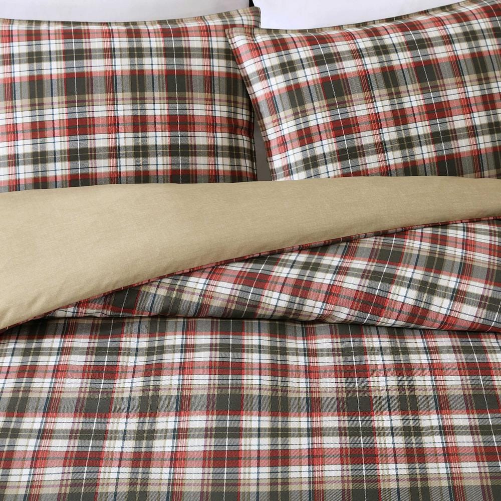 Astoria Plaid Red Microfiber King Duvet Set