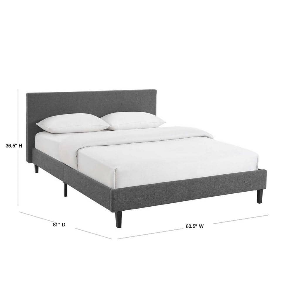 Gray Full Upholstered Platform Bed with Wood Slats
