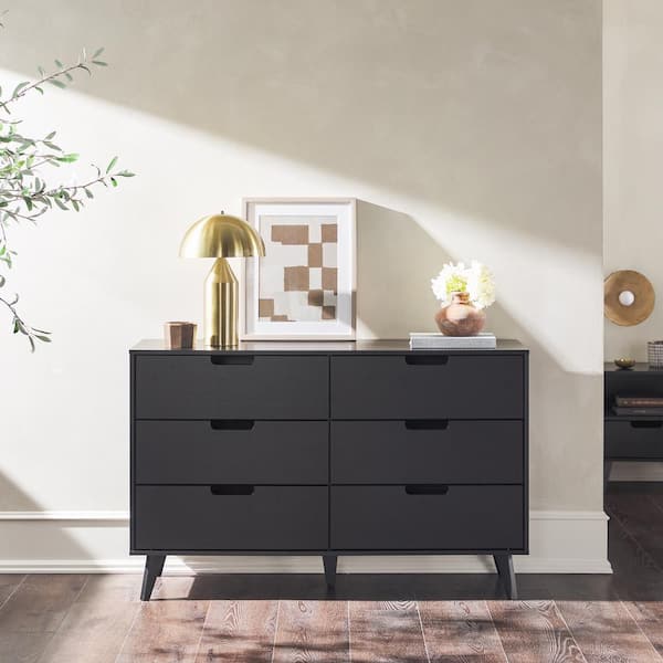 Walker Edison Furniture Company Modern Black 6-Drawer 52 in. Dresser with Cutout Handles