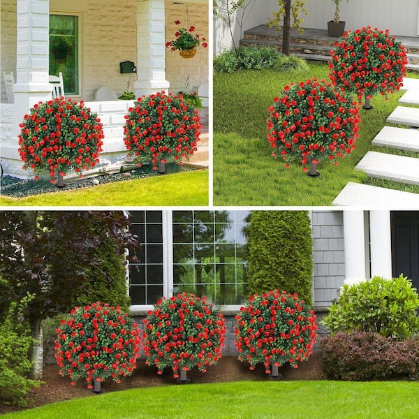 Cubilan 2 ft. Artificial Red Rose Topiary Ball Tree with Spike (2