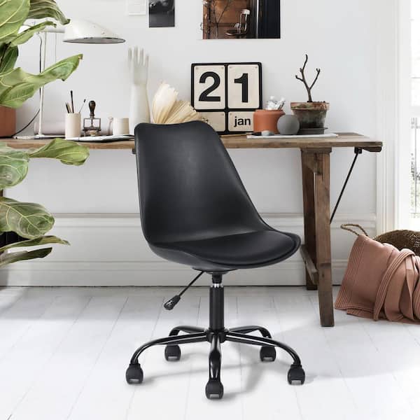 Homy Casa Blokhus Black Upholstered Mid-Back Swivel Task Chair with Adjustable Height