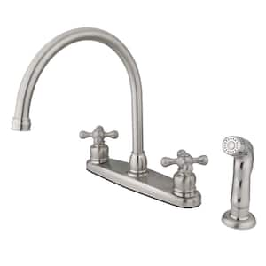 Vintage 2-Handle Deck Mount Centerset Kitchen Faucets with Side Sprayer in Brushed Nickel