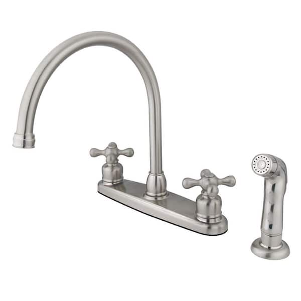 Kingston Brass Vintage 2-Handle Deck Mount Centerset Kitchen Faucets with Side Sprayer in Brushed Nickel