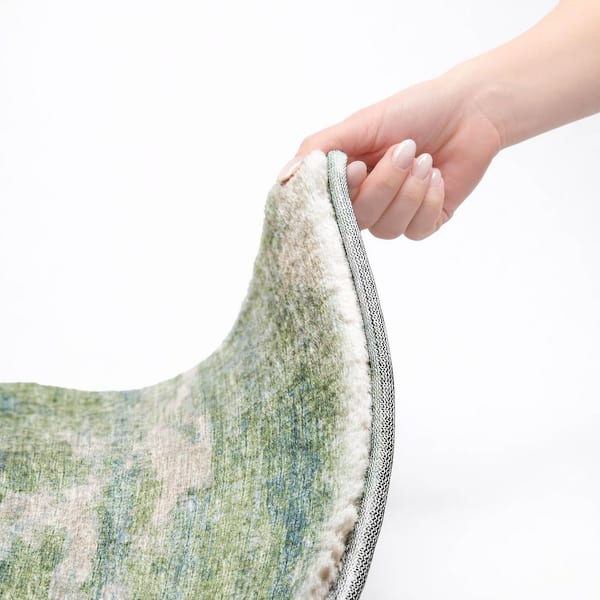 Dream Shag Premium Machine Washable Abstract ADS71 Green 8 ft. x 8 ft. Round Rug