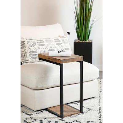 11.5in Antique Nutmeg and Black Rectangle Wood Snack Table