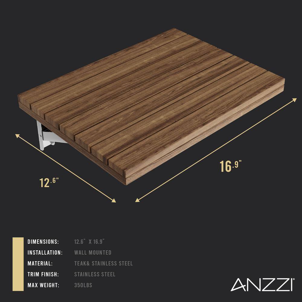 Teak and Stainless Steel Wall Mounted Folding Shower Seat