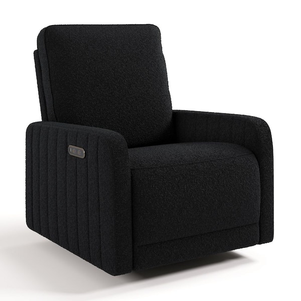 Kyoto Black Boucle Deluxe Extra-Wide Nursery Power Recliner Swivel Glider