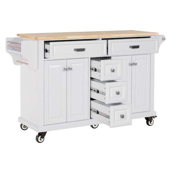 White Wood 60.5 in. Kitchen Island with Storage and 2-Drawers Happy-02 ...