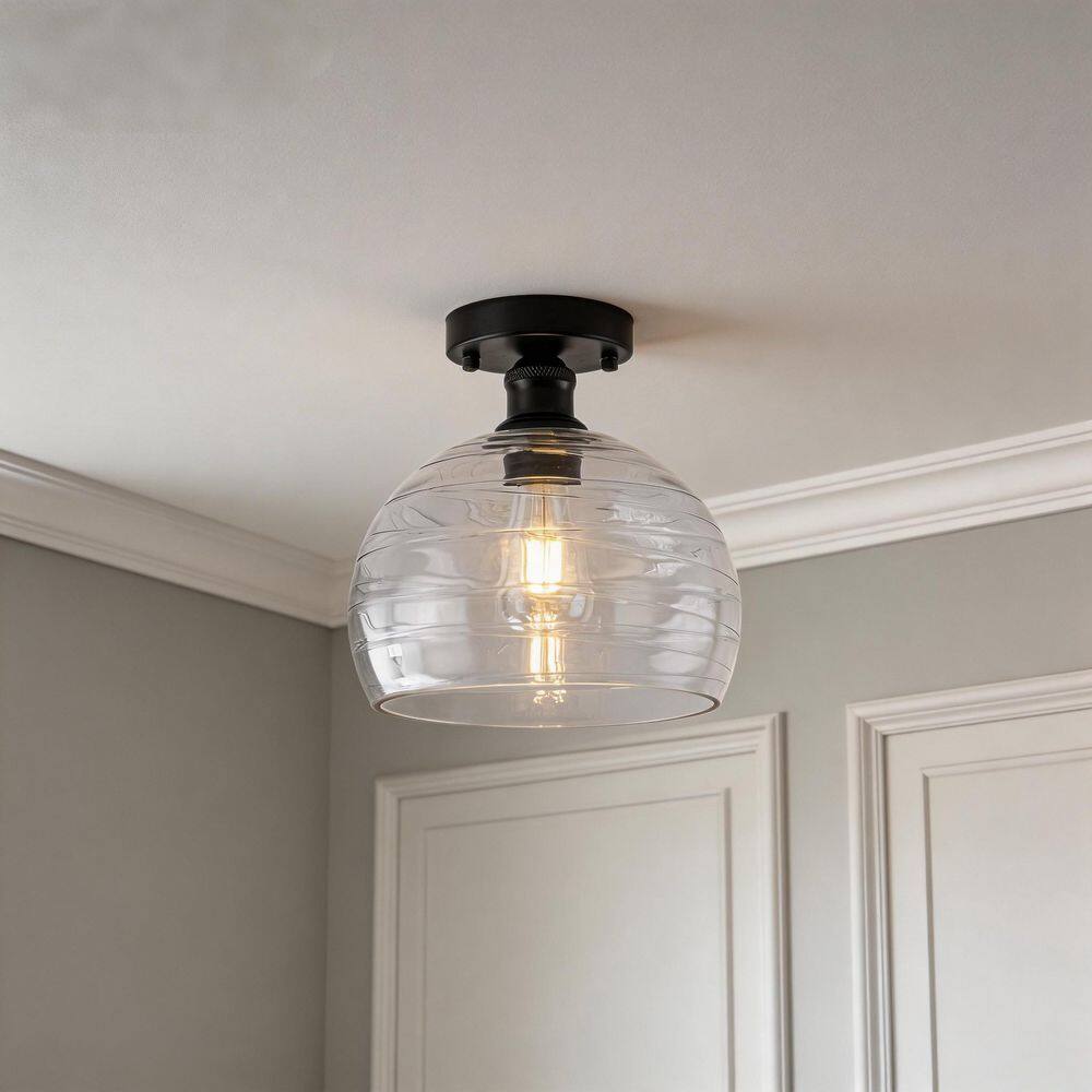 Brightridge 9.8 in. Bowl Modern Matte Black Semi-Flush Mount with Clear Glass Shade for Living room price history on PriceWatchPro