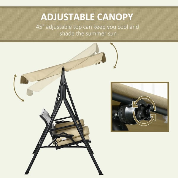 Outsunny 3-Seat Outdoor Khaki Patio Swing Metal Chair 84A