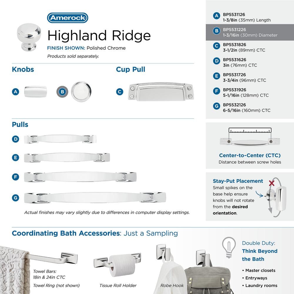 Highland Ridge Polished Chrome Round Cabinet Knob with Mounting Hardware