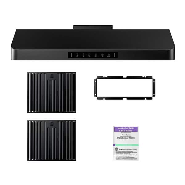 30 in. 900CFM Ducted Under Cabinet Range Hood in Black Stainless Steel 3-Speed with LED and Permanent Filters