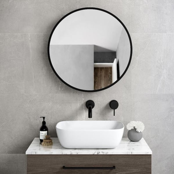 Black 28 in W x 28 in. H Farmhose Round Iron Framed Mirror Wall Mirror Vanity Mirror