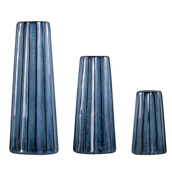 Blue 3.8 in. x 10.3 in. Ceramic Modern Minimalist Vase Set of 3 ...
