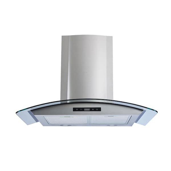 Winflo 30 in. 475 CFM Convertible Stainless Steel/Glass Wall Mount Range Hood with Mesh Filters and Touch Sensor Control