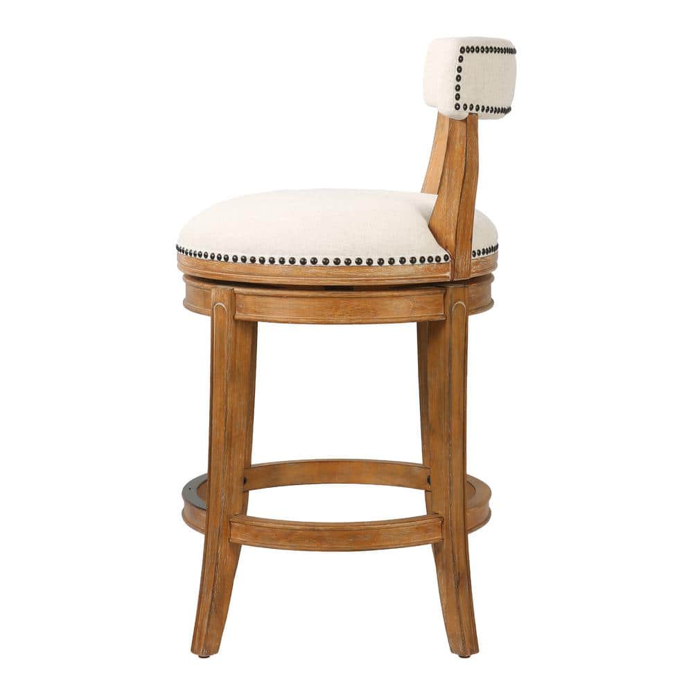 Pasha 26" Pecan Wood Swivel Bar Stool with Linen Seat