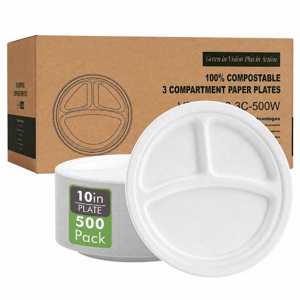 10 in. White Sugarcane Disposable Plate Disposable Tableware Product Type (500 Per Case) Biodegradable Compostable