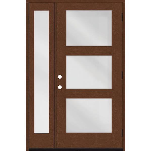 Steves & Sons Regency 51 in. x 80 in. Modern 3-Lite Equal Clear Glass LHOS Chestnut Mahogany Fiberglass Prehung Front Door 12 in. SL