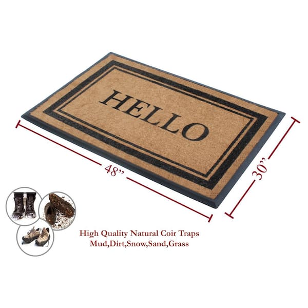 A1 Home Collections A1hc Black Border 30 in x 48 in Rubber and Coir Thin Profile Outdoor Entrance Durable Doormat