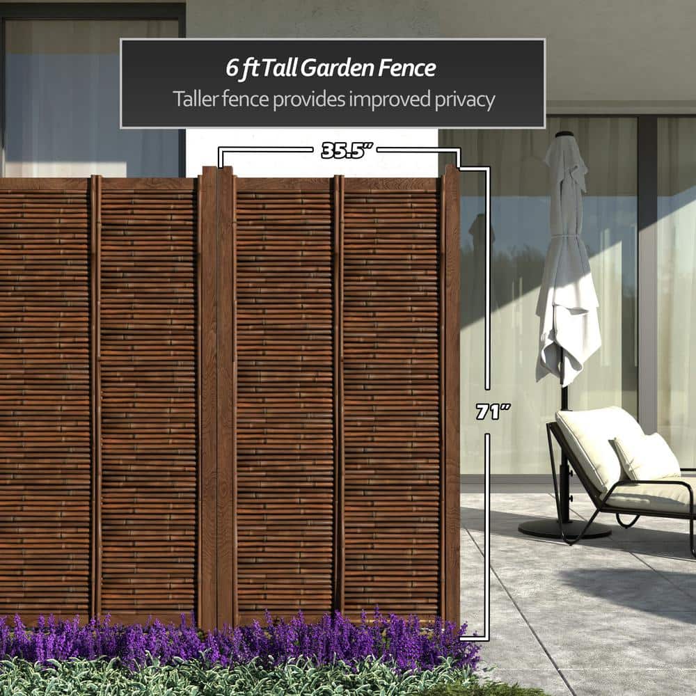6 ft. Dark Bamboo and Wood Japanese Zen Garden Fence Panel