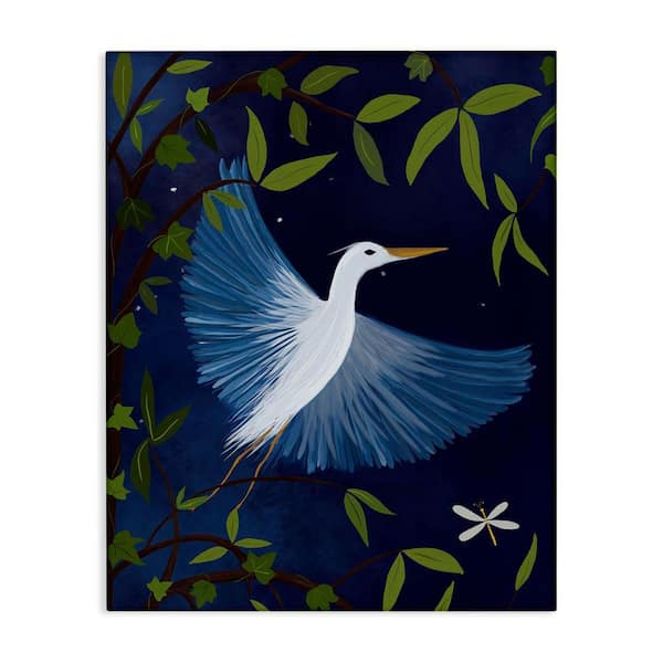Stupell Industries Heron in Night Forest by Michelle Ingari Designs Unframed Animal Graphic Art Print 48 in. x 36 in.