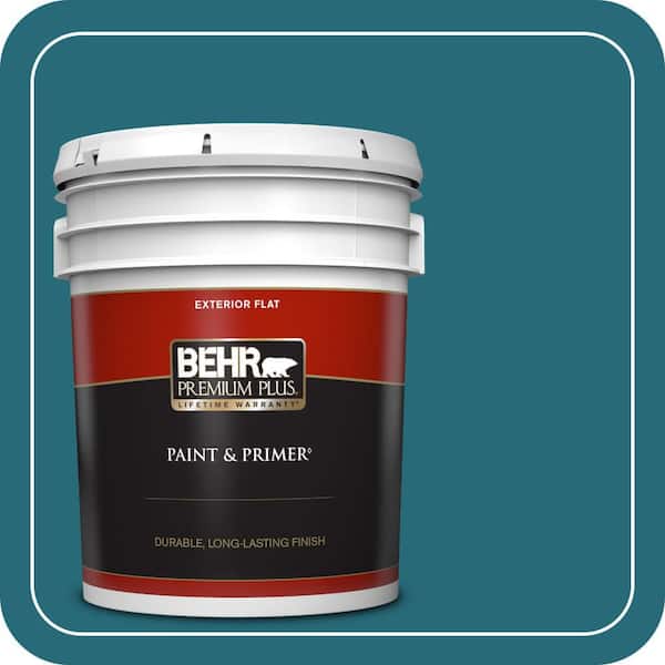 BEHR PREMIUM PLUS 5 gal. #M470-7 Blue Stream Flat Exterior Paint & Primer
