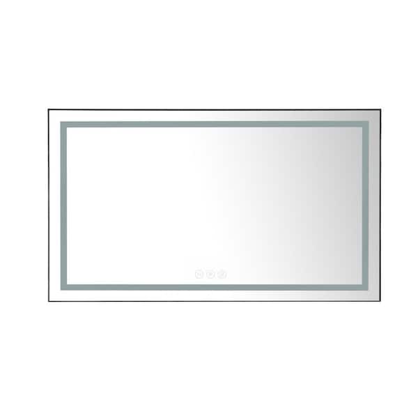 YASINU 84 in. W x 48 in. H Large Rectangular Framed Dimmable LED Light Anti-Fog Wall Bathroom Vanity Mirror in Black