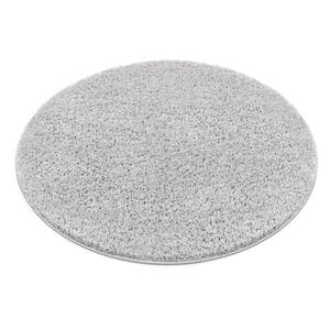 Madison Shag Piper Modern Solid Soft Grey 3 ft. 11 in. x 3 ft. 11 in. Thick Soft Round Area Rug
