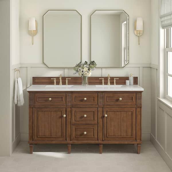 James Martin Vanities Lorelai 60.0 in. W x 23.5 in. D x 34.06 in. H Double Bathroom Vanity in Mid-Century Walnut with Lime Delight Quartz Top