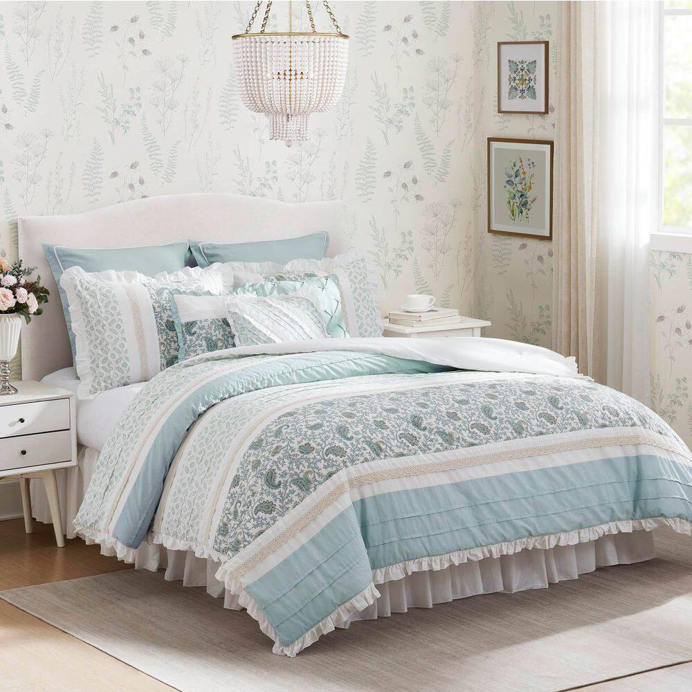 California King Blue Cotton Floral Comforter Set