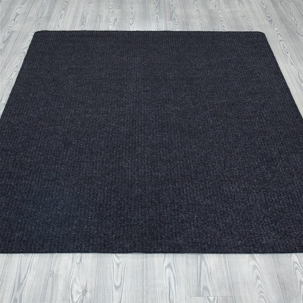 Ottomanson Lifesaver Collection Black 5 ft. x 7 ft. Utility Ribbed Solid Indoor/Outdoor Area Rug