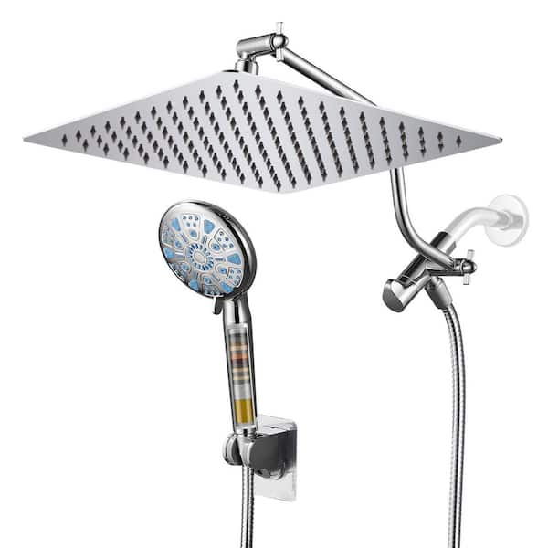 Rain full 9-spray Wall mounted 12 in. Dual Shower Head. Handheld Shower Head Filtration 2.5 GPM Shower Faucet in Chrome