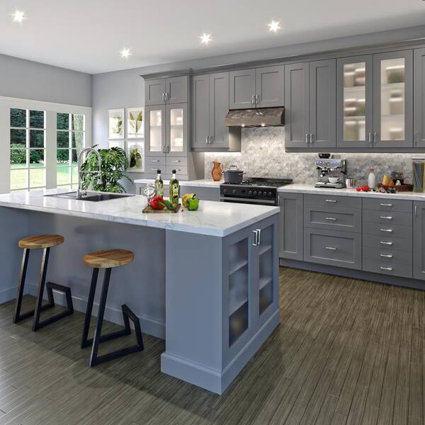 J COLLECTION Bristol Painted Slate Gray Shaker Assembled 18 in. W x 34.5 in. H x 21 in. D Vanity 1 Drawer Base Kitchen Cabinet