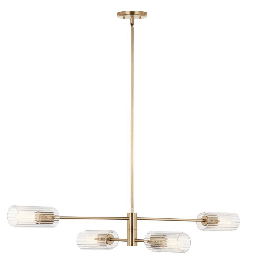 Champagne Bronze 47.5" Linear Chandelier with Clear Fluted Glass