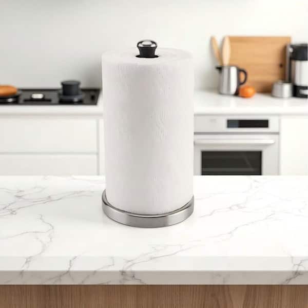1-Handed Countertop Paper Towel Holder, Stainless Steel Paper Roll Holder with Weighted Base High-Adhesion Pad Sticker