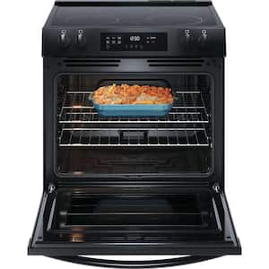 30 in. 5-Burner Element Slide-In Front Control Electric Range with Steam Clean in Black