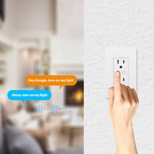15 Amp 120-Volt Smart Tamper Resistant White Duplex Outlet Powered by Hubspace
