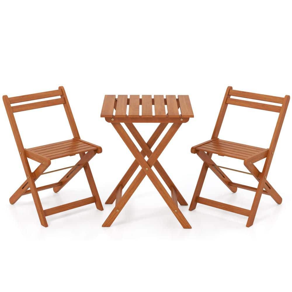 3 PCS Outdoor Wood Bistro Set w/ 2 Folding Chairs & Dining Table for Backyard price history on PriceWatchPro